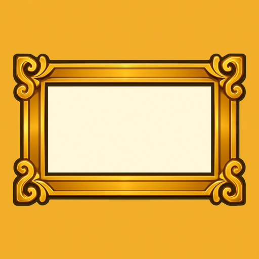 A horizontal rectangular Golden Frame design  
In-Game asset.  2d.  High contrast.  No shadows