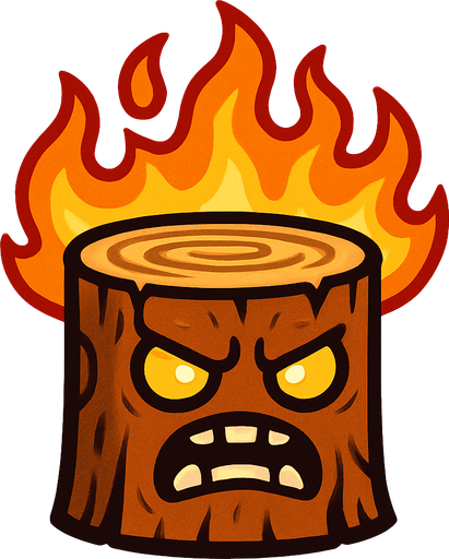 Tronco enojado con llamas arriba.
In-Game asset.  2d.  High contrast.  No shadows