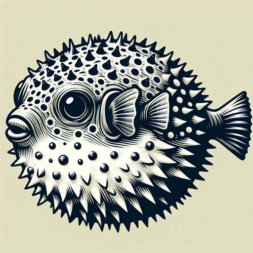 Puffer fish.
Single Game Texture. In-Game asset. 2d. Blank background. High contrast. No shadows.