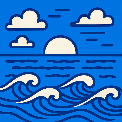 Mavi renk deniz manzarası.
In-Game asset.  2d.  High contrast.  No shadows