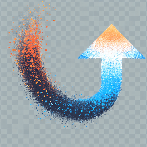 Sprite sheet of particle textures arrows. Bright colors, gradient from blue to orange in direction of arrow. Transparent gray background.