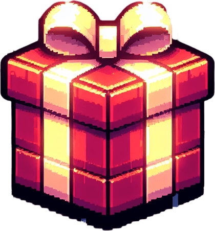 a christmas gift in beautiful glowing wrapping paper Single Game Texture. In-Game asset. 2d. Blank background. High contrast. No shadows.