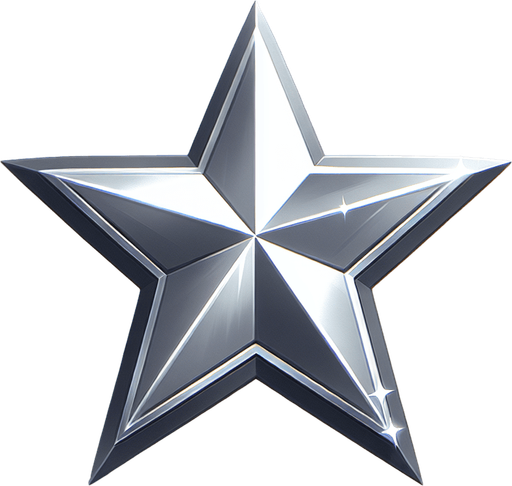 silver star.
Single Game Texture.  In-Game asset.  2d.  Blank background.  High contrast.  No shadows