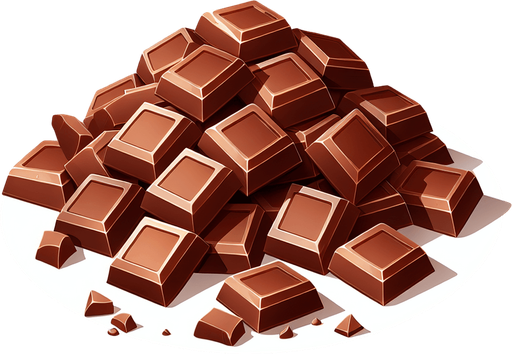 A pile of pieces of milk chocolate.
Single Game Texture. In-Game asset. 2d. Blank background. High contrast. No shadows.