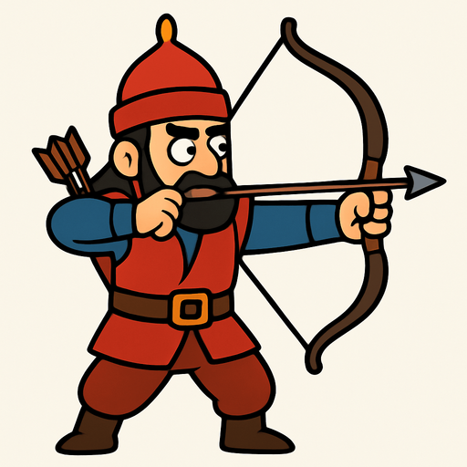 animasyon Çizgi dizi tarzında bir Osmanlı okçusu.
In-Game asset.  2d.  High contrast.  No shadows
