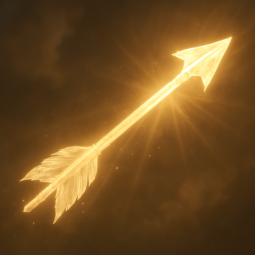 a translucent arrow made of sun light. realistic. medieval arrow.