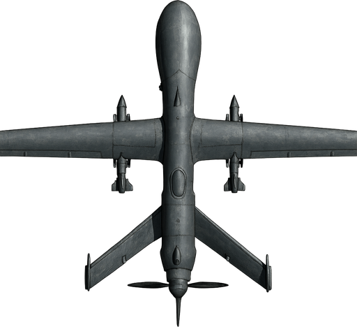 Askeri drone, üstten görünüm, gerçekçi, yazısız.
In-Game asset.  2d.  High contrast.  No shadows