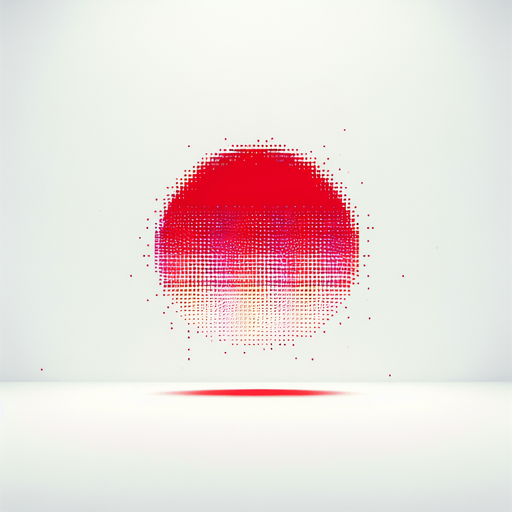 pixelated, dashed red circle.
white background, high contrast, shadowless