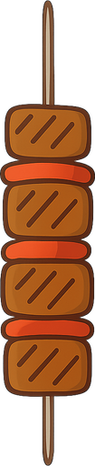 dikey bir kebab şişi. No background. Transparent background. Blank background. No shadows. 2d. In-Game asset. flat
