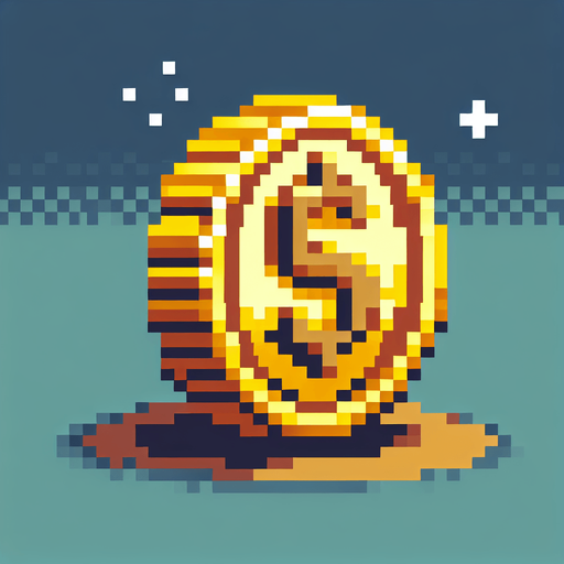 A gold coin. 8 bit pixel art.
Single Game Texture.  In-Game asset.  2d.  Blank background.  High contrast.  No shadows