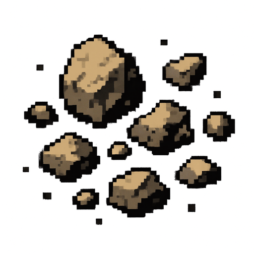 Particulas de escobro pixelar.
In-Game asset.  2d.  High contrast.  No shadows