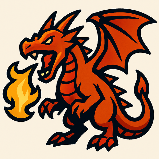 Dragon du feu.
In-Game asset.  2d.  High contrast.  No shadows