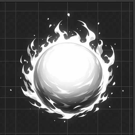 A ball of fire , white in center and darker around the edges.
Single Game Texture. In-Game asset. 2d. Blank background. High contrast. No shadows.