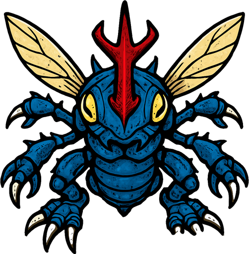 Kabuterimon. visto desde arriba. calidad y detalles altos.
In-Game asset.  2d.  High contrast.  No shadows