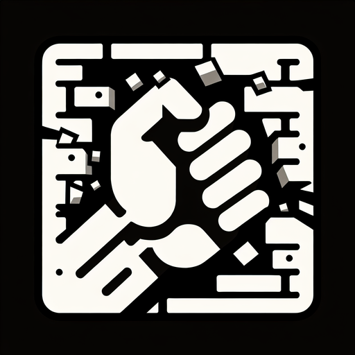 create a hand icon breaking a brick in half.
Single Game Texture.  In-Game asset.  2d.  Blank background.  High contrast.  No shadows