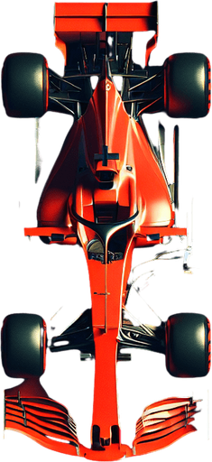 a red f1 race car top view.
Single Game Texture. In-Game asset. 2d. Blank background. High contrast. No shadows.