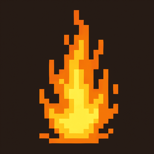 Fuego amarillo en pixel art.
In-Game asset.  2d.  High contrast.  No shadows