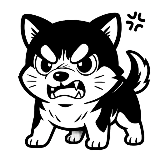 a cute angry dog manga style.
In-Game asset.  2d.  High contrast.  No shadows