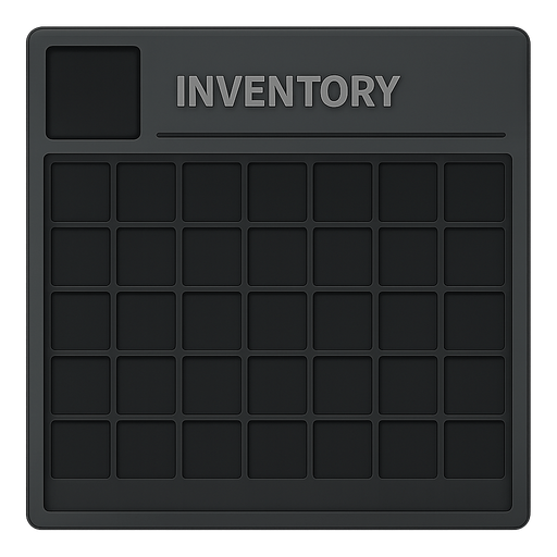 Ust bilgi alanli oyun envanteri en az 4X8 slot sayısı modern görünumlu
. No background. Transparent background. Blank background. No shadows. 2d. In-Game asset. flat