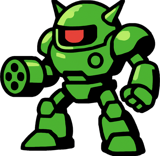 green robot enemy.
In-Game asset.  2d.  High contrast.  No shadows