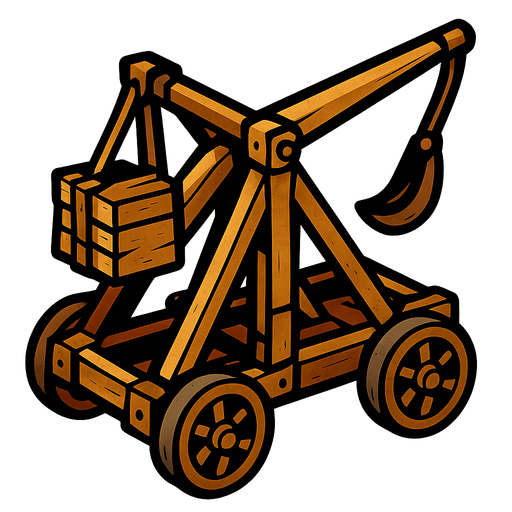 Trebuchet on wheels.
In-Game asset.  2d.  High contrast.  No shadows