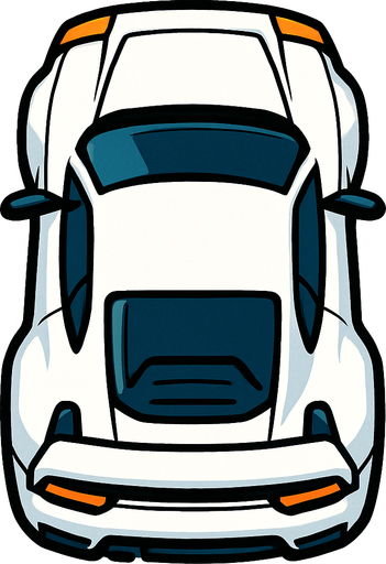 white sports car arcade top view.
In-Game asset.  2d.  High contrast.  No shadows
