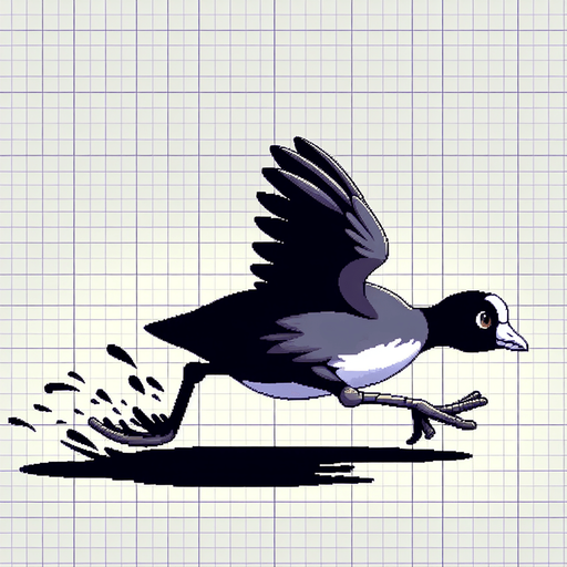 American Coot sprite sheet. Running with wings up..
Single Game Texture. In-Game asset. 2d. Blank background. High contrast. No shadows.