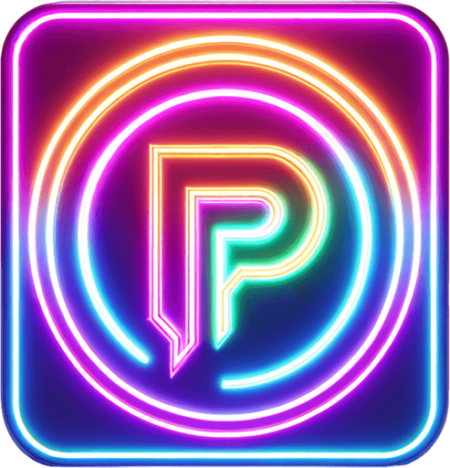 neon circle with a 'p'.
Single Game Texture.  In-Game asset.  2d.  Blank background.  High contrast.  No shadows