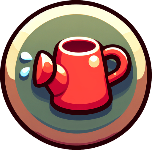 watering can button.
Single Game Texture.  In-Game asset.  2d.  Blank background.  High contrast.  No shadows