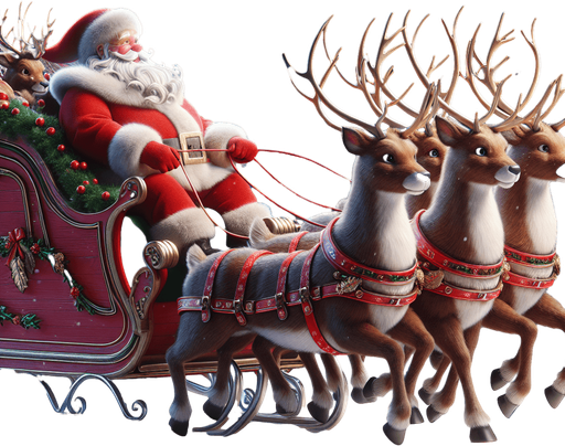 Santa's sleigh with reindeers. profile view