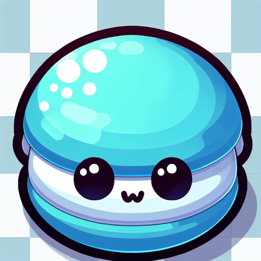 macaron bleu avec un visage mignon..
Single Game Texture.  In-Game asset.  2d.  Blank background.  High contrast.  No shadows
