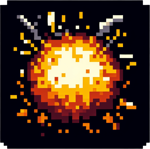 pixel art of a square tnt explosion. Single Game Texture. In-Game asset. 2d. Blank background. High contrast. No shadows.