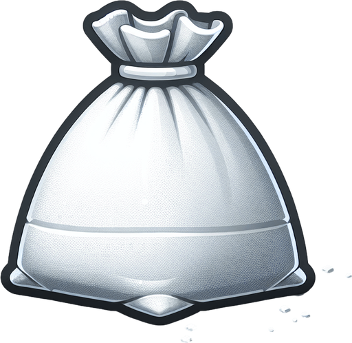sugar in a bag. Single Game Texture. In-Game asset. 2d. Blank background. High contrast. No shadows.