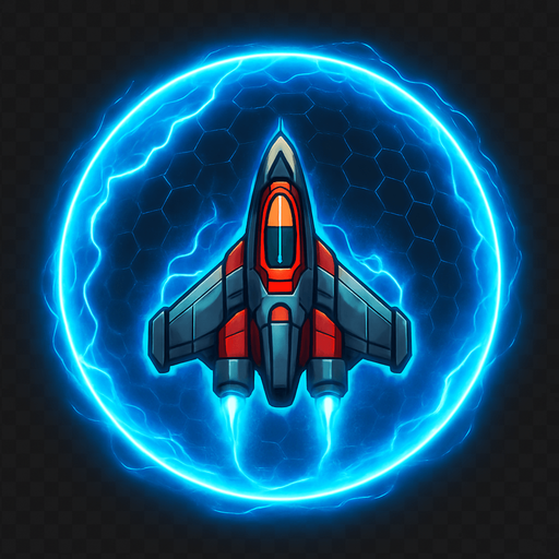 A 2D sci-fi energy shield around a space fighter ship, glowing with electric blue and cyan hues, forming a semi-transparent spherical barrier with pulsing light, subtle hexagonal patterns, and animated energy ripples. The shield should look powerful and futuristic, slightly reflective, and designed for a top-down space shooter game. Transparent background, digital art, perfect for sprite-based visual effects..
In-Game asset.  2d.  High contrast.  No shadows