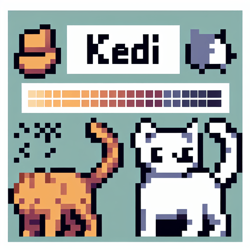 Kedi pixel art.
Single Game Texture.  In-Game asset.  2d.  Blank background.  High contrast.  No shadows