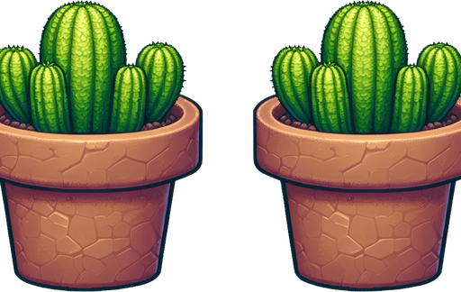 a potted cactus.
Single Game Texture. In-Game asset. 2d. Blank background. High contrast. No shadows.