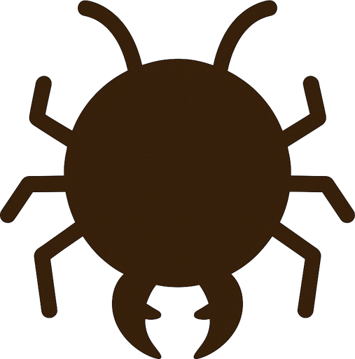 A brown circle with bug like antennas and bug legs with bug jaws and no eyes.
In-Game asset.  2d.  High contrast.  No shadows. Very simple