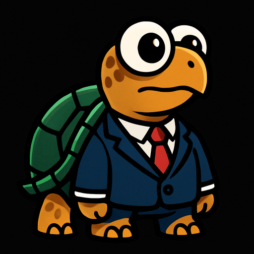 I land turtle with googly eyes wearing a suit and looking to the right.
In-Game asset.  2d.  High contrast.  No shadows