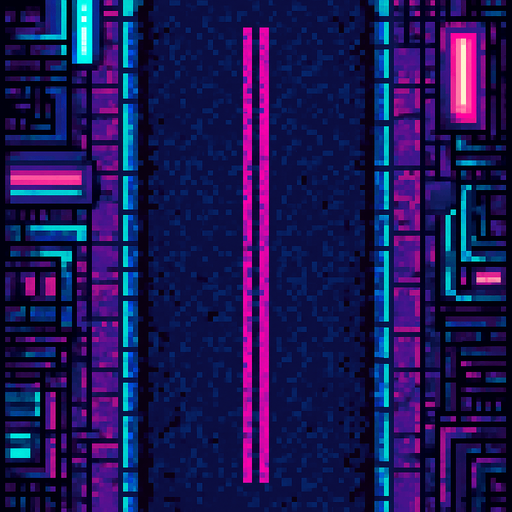 cyberpunk pixel art asphalt street.
In-Game asset.  2d.  High contrast.  No shadows