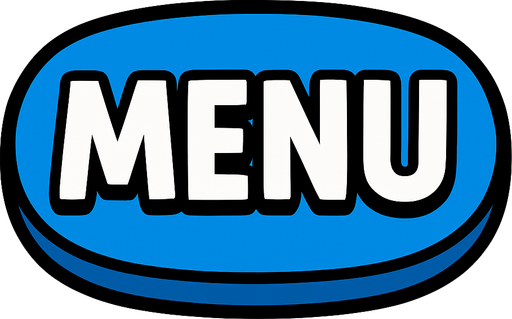 Boton de juego Azul que diga "MENU".
In-Game asset.  2d.  High contrast.  No shadows