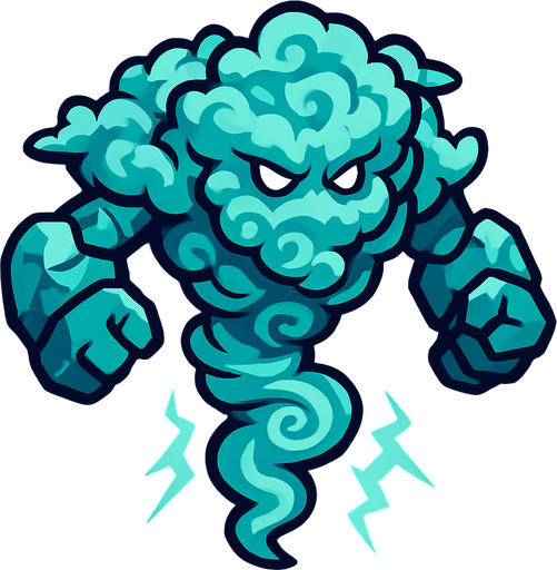 uçan fırtına golem.
In-Game asset.  2d.  High contrast.  No shadows