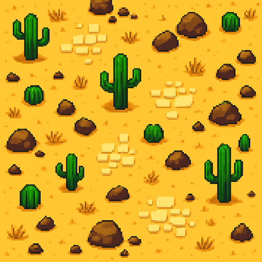 a background top down game pixel art desert.
In-Game asset.  2d.  High contrast.  No shadows