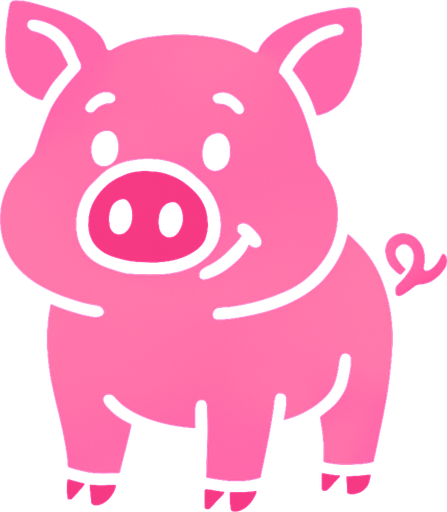pink pig  with black background.
In-Game asset.  2d.  High contrast.  No shadows