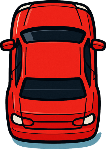 Red car bird's eye view.
In-Game asset.  2d.  High contrast.  No shadows