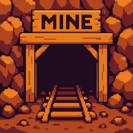 entrada a una mina pixelart.
In-Game asset.  2d.  High contrast.  No shadows