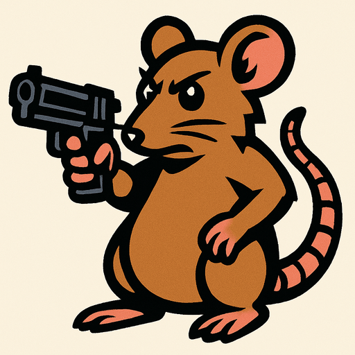 Rata con pistola.
In-Game asset.  2d.  High contrast.  No shadows