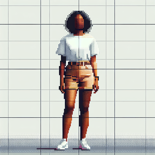 woman in short shorts. mobile game art. pixel art. full body. front facing. Blank background. High contrast. No shadows.