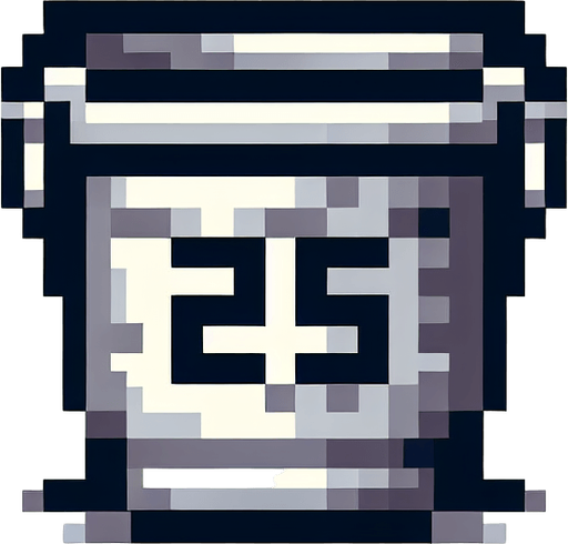 bucket with 25 text on it. front view. Single Game Texture. In-Game asset. 2d. Blank background. High contrast. No shadows. pixel. 8 bit