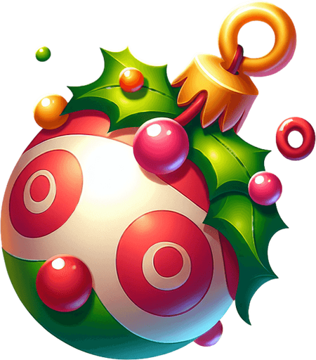 Cartoon Christmas decoration  
Single Game Texture. In-Game asset. 2d. Blank background. High contrast. No shadows.