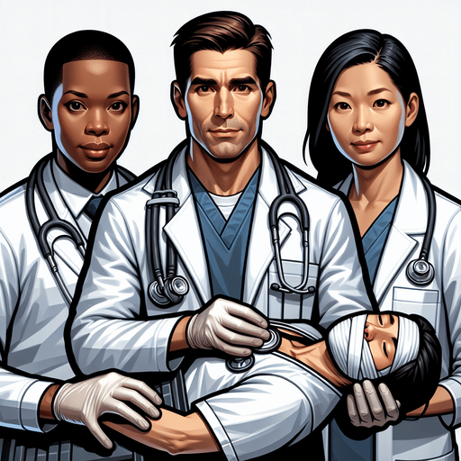 An image of doctors saving a person from an emergency situation.
Single Game Texture. In-Game asset. 2d. Blank background. High contrast. No shadows.